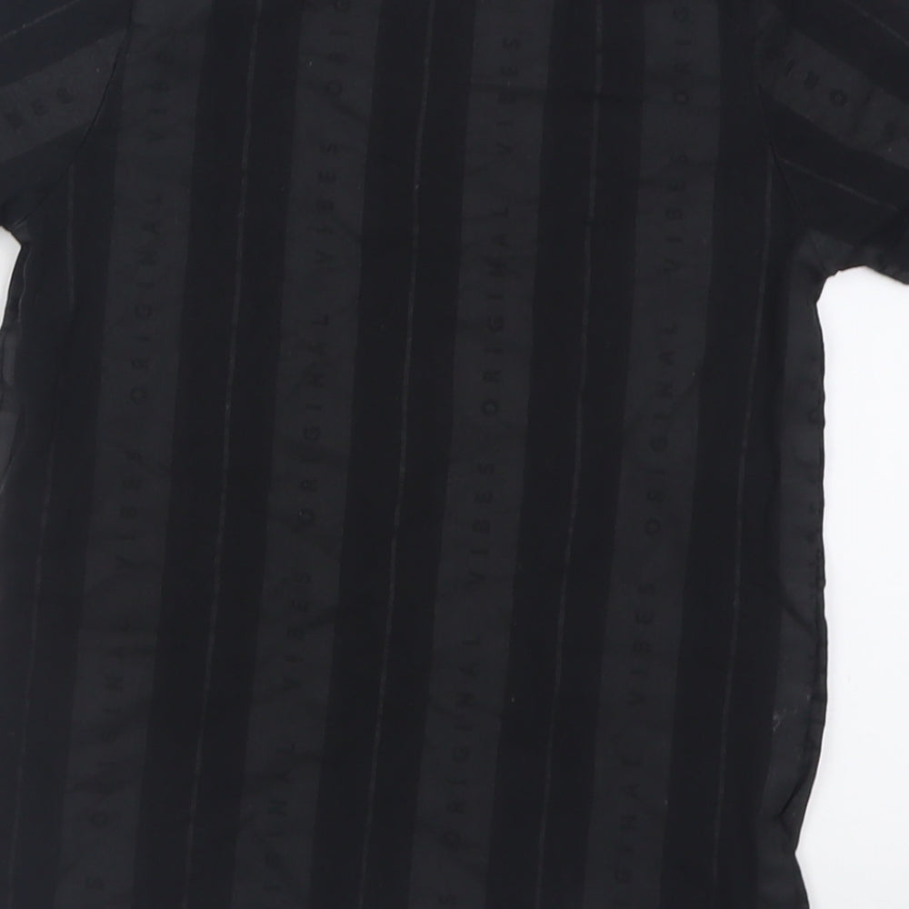 George Boys Black Striped Cotton Basic T-Shirt Size 8-9 Years Crew Neck Pullover