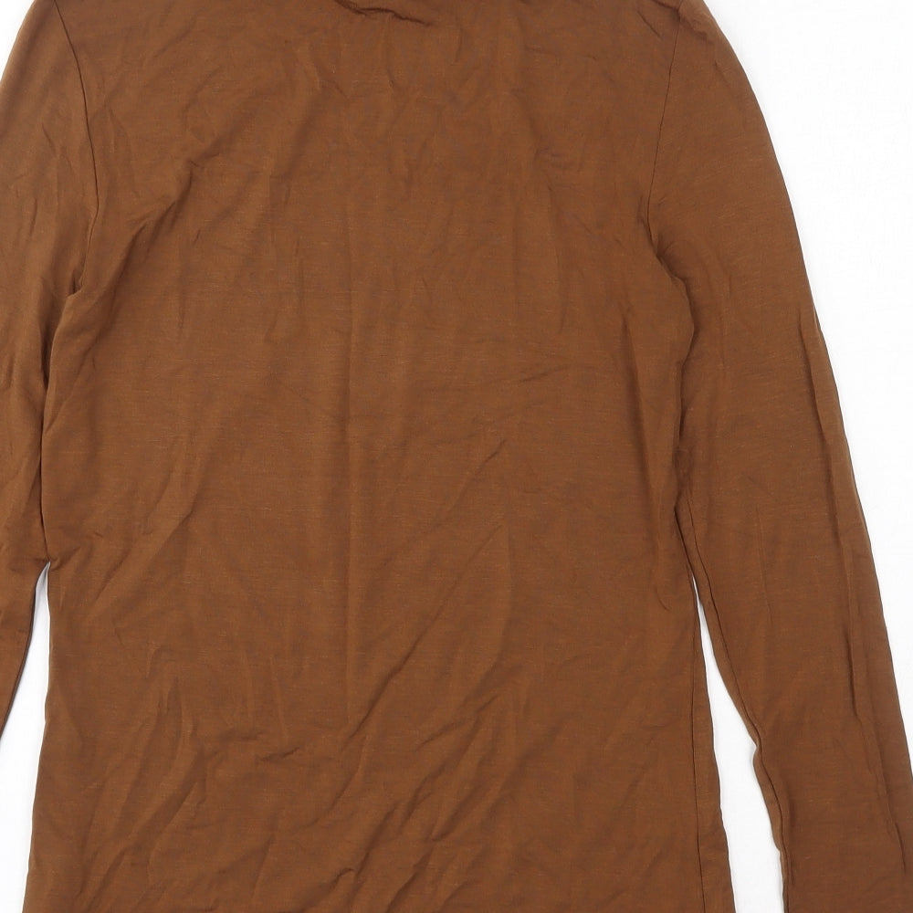 Hallhuber Womens Brown Viscose Basic T-Shirt Size S Roll Neck