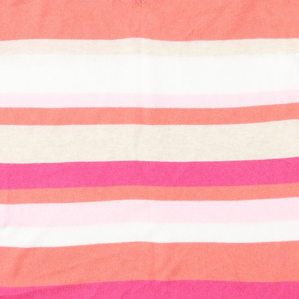 Marks and Spencer Womens Multicoloured V-Neck Striped Viscose Pullover Jumper Size 6