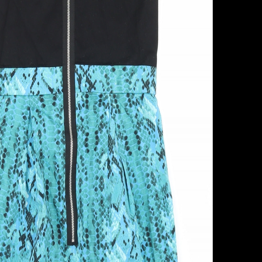 Drama Queen Womens Blue Animal Print Cotton Pencil Dress Size 12 Sweetheart Zip