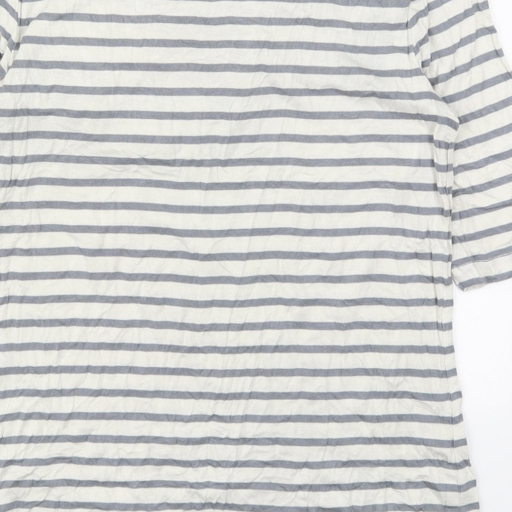 Lee Womens Grey Striped Viscose Basic T-Shirt Size L Round Neck