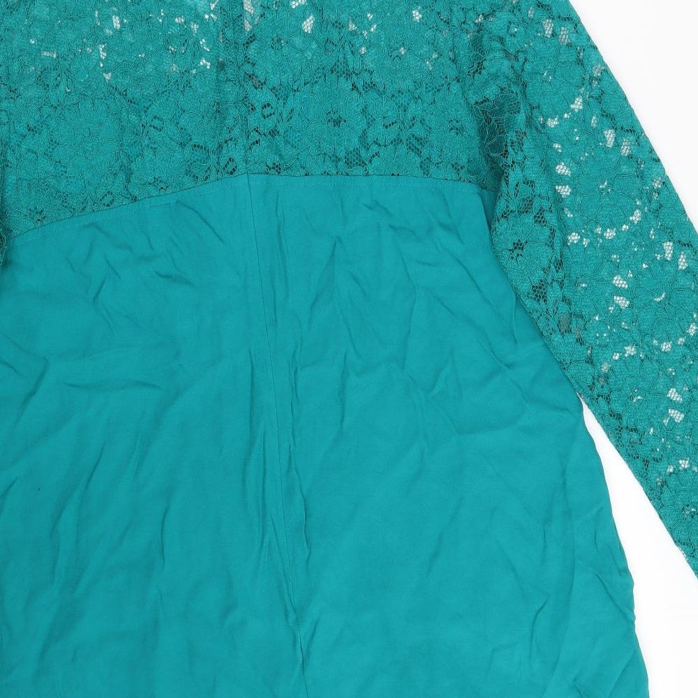 Monsoon Womens Green Floral Viscose A-Line Size L V-Neck Zip