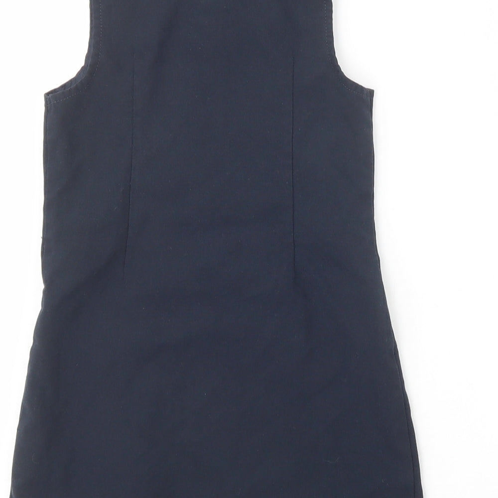 Marks and Spencer Girls Blue Polyester Pinafore/Dungaree Dress Size 3-4 Years Scoop Neck Zip - School Wear