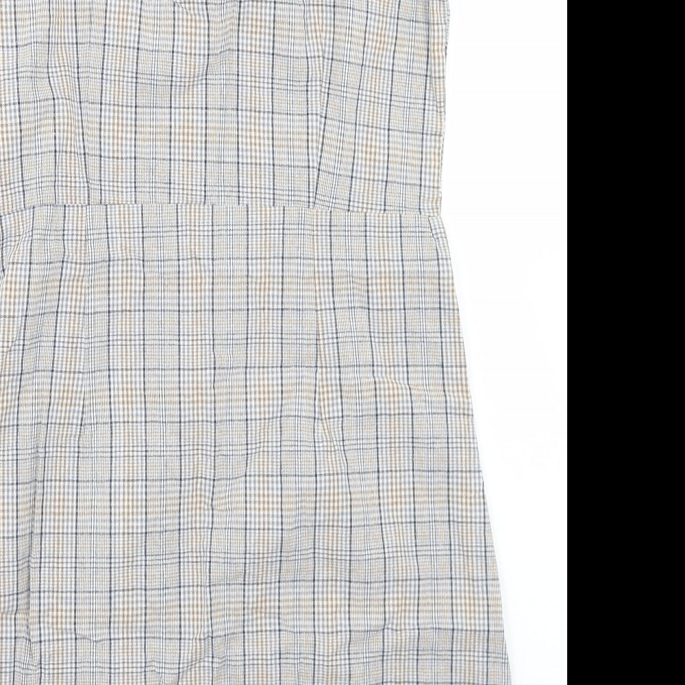QED London Womens Beige Plaid Cotton Pencil Dress Size 12 V-Neck Zip