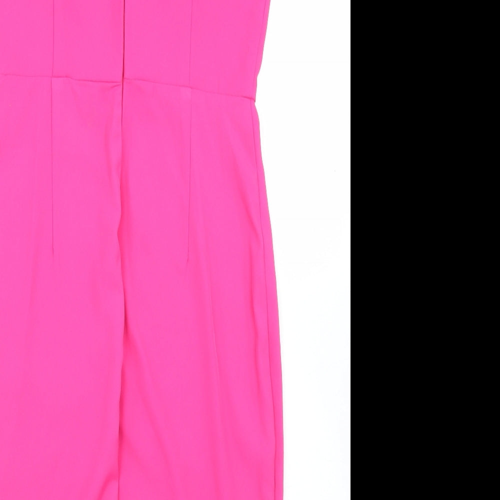 Chic Me Womens Pink Polyester Pencil Dress Size S V-Neck Zip