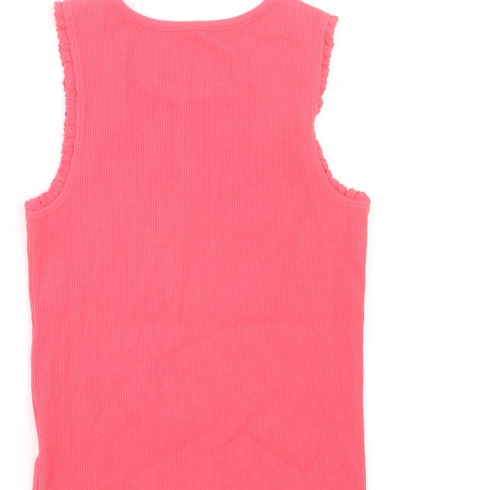 F&F Girls Pink Cotton Basic Tank Size 6-7 Years Crew Neck Pullover