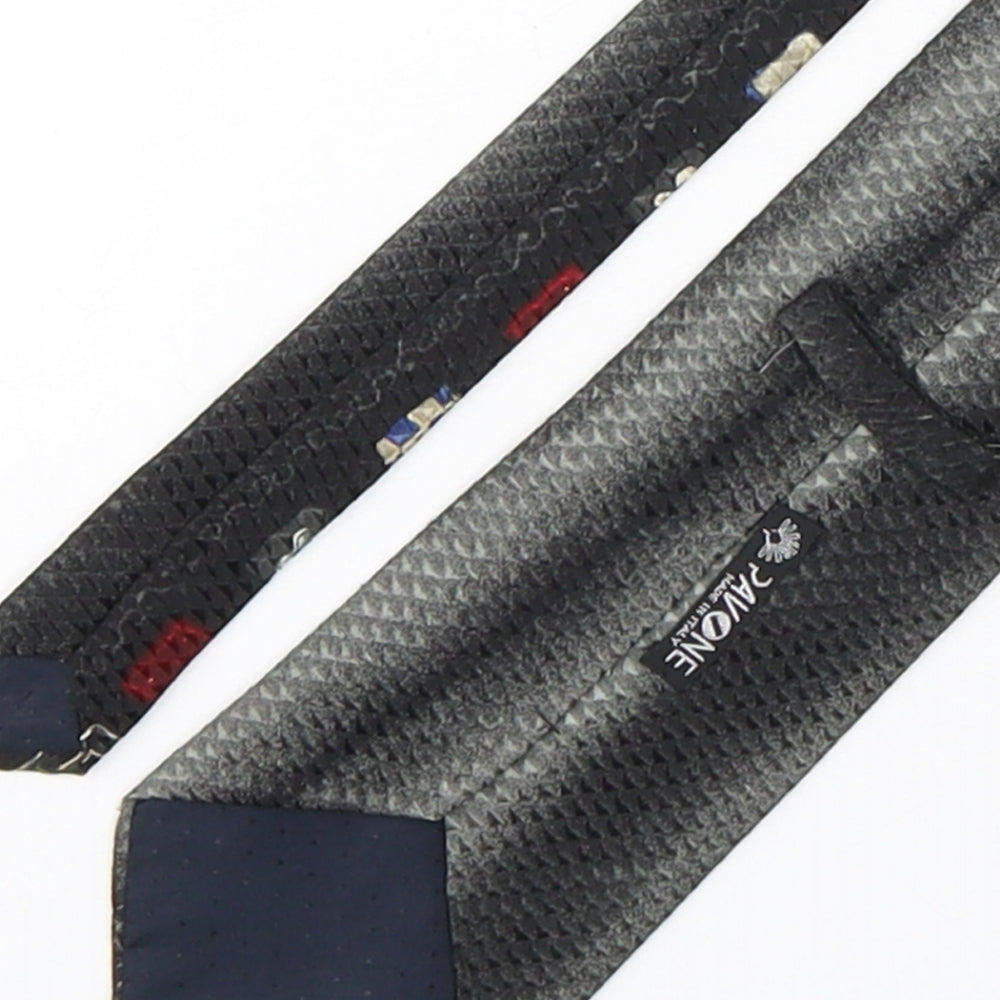 Pavone Mens Grey Geometric Silk Pointed Tie One Size