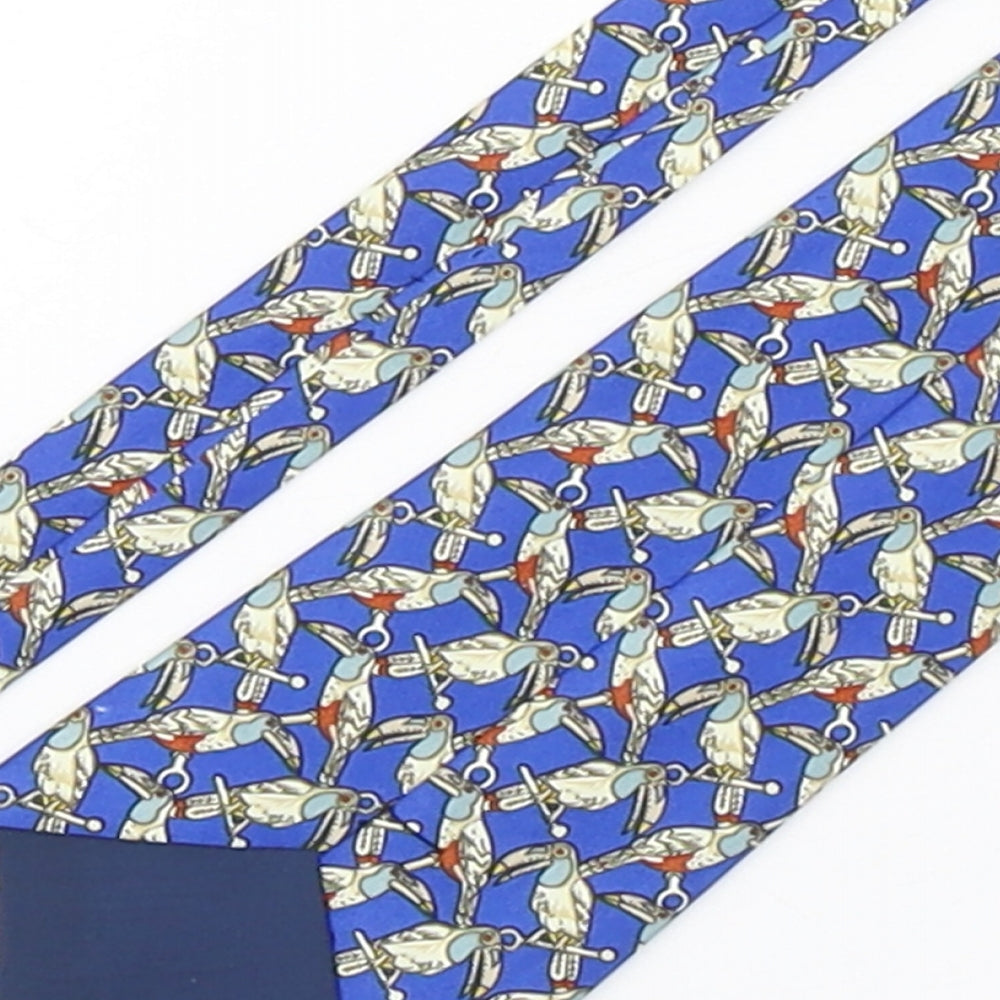 Valeria Boldi Mens Multicoloured Geometric Silk Pointed Tie One Size - bird print