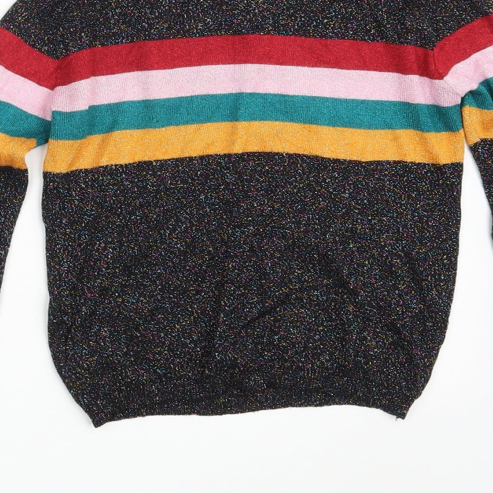 Cooperative Womens Black Round Neck Striped Viscose Pullover Jumper Size XS - Colorblock
