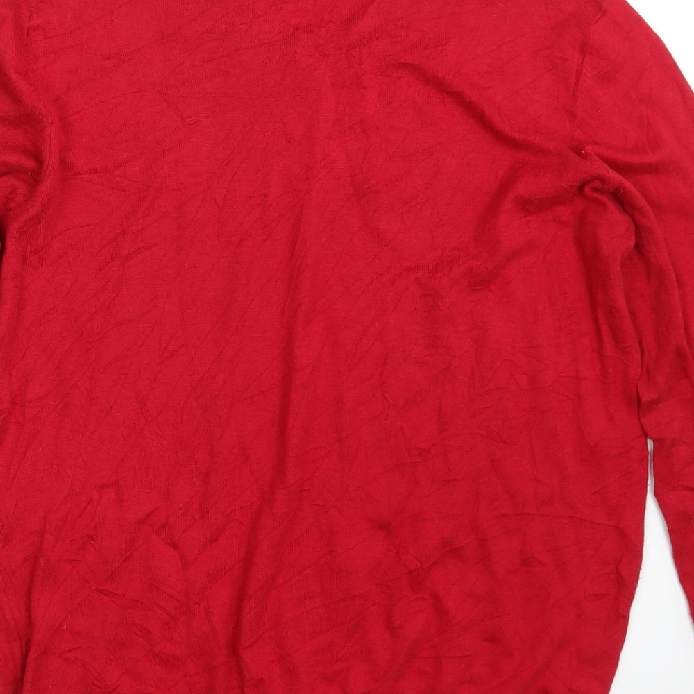 William Hunt Mens Red V-Neck Silk Pullover Jumper Size L