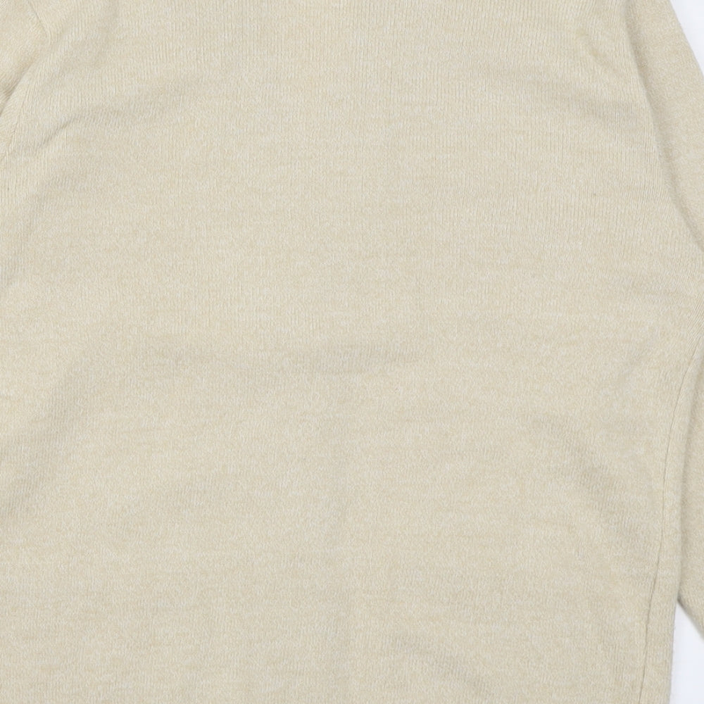 Classic Womens Beige V-Neck Acrylic Cardigan Jumper Size M