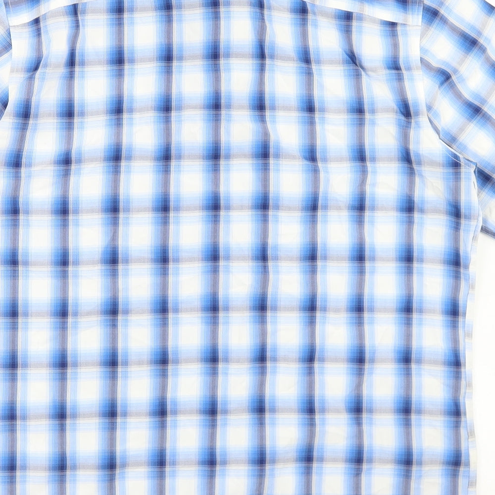 Marks and Spencer Mens Blue Plaid Modal Button-Up Size M Collared Button