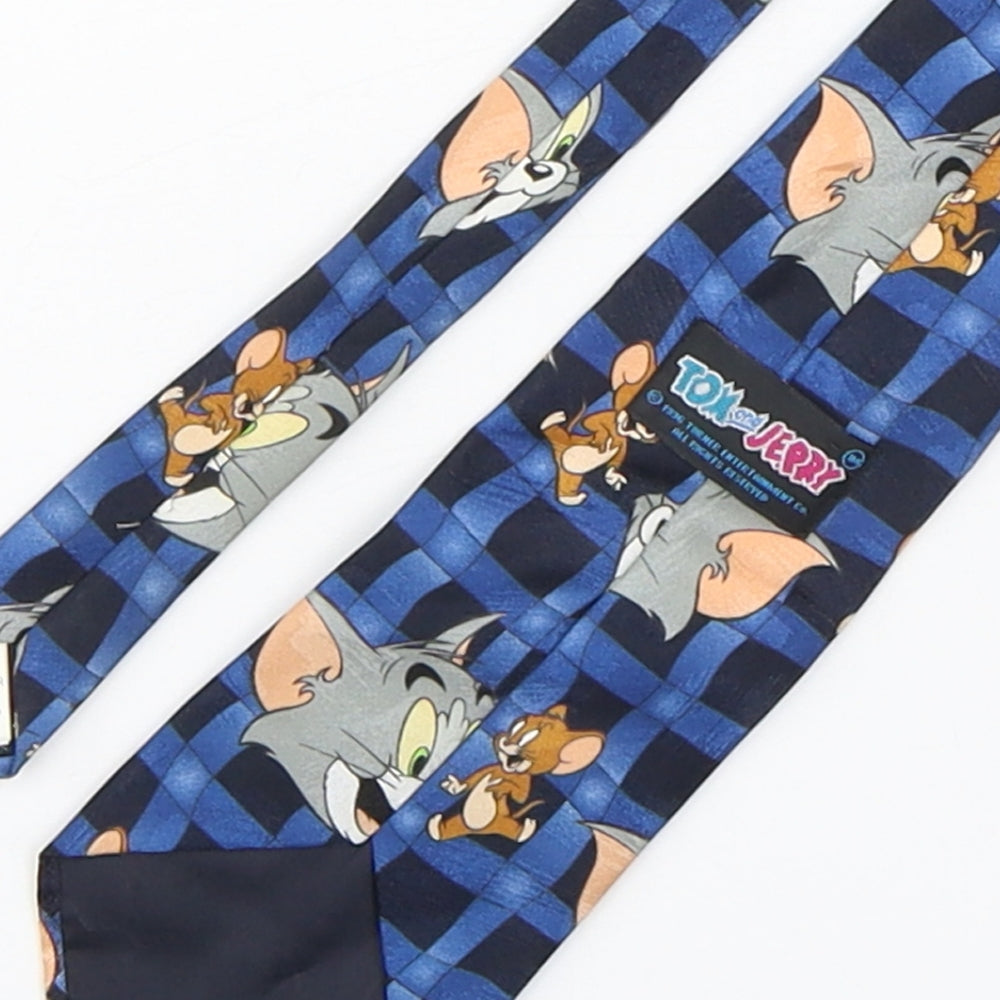 Tom And Jerry Mens Blue Plaids & Checks Polyester Pointed Tie One Size