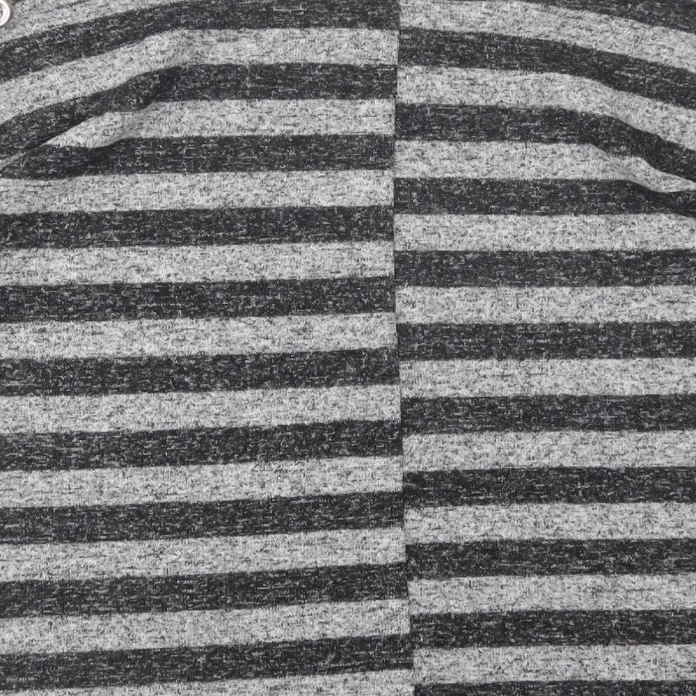 Peacocks Womens Grey Striped Polyester Basic Blouse Size 8 Crew Neck
