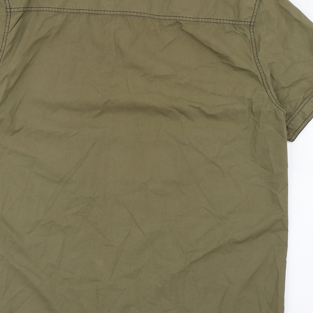 Lime Mens Green Cotton Button-Up Size L Collared Button
