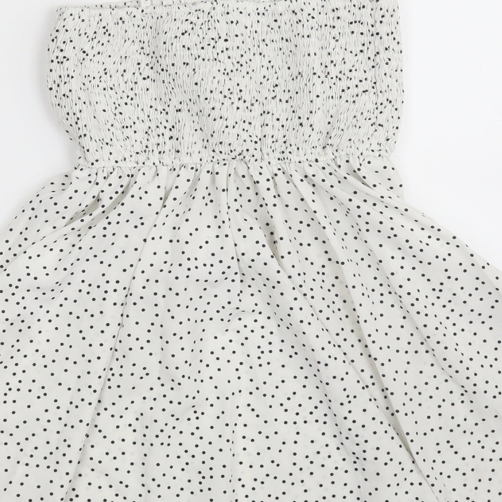 SheIn Girls White Polka Dot 100% Polyester Fit & Flare Size 10 Years Off the Shoulder