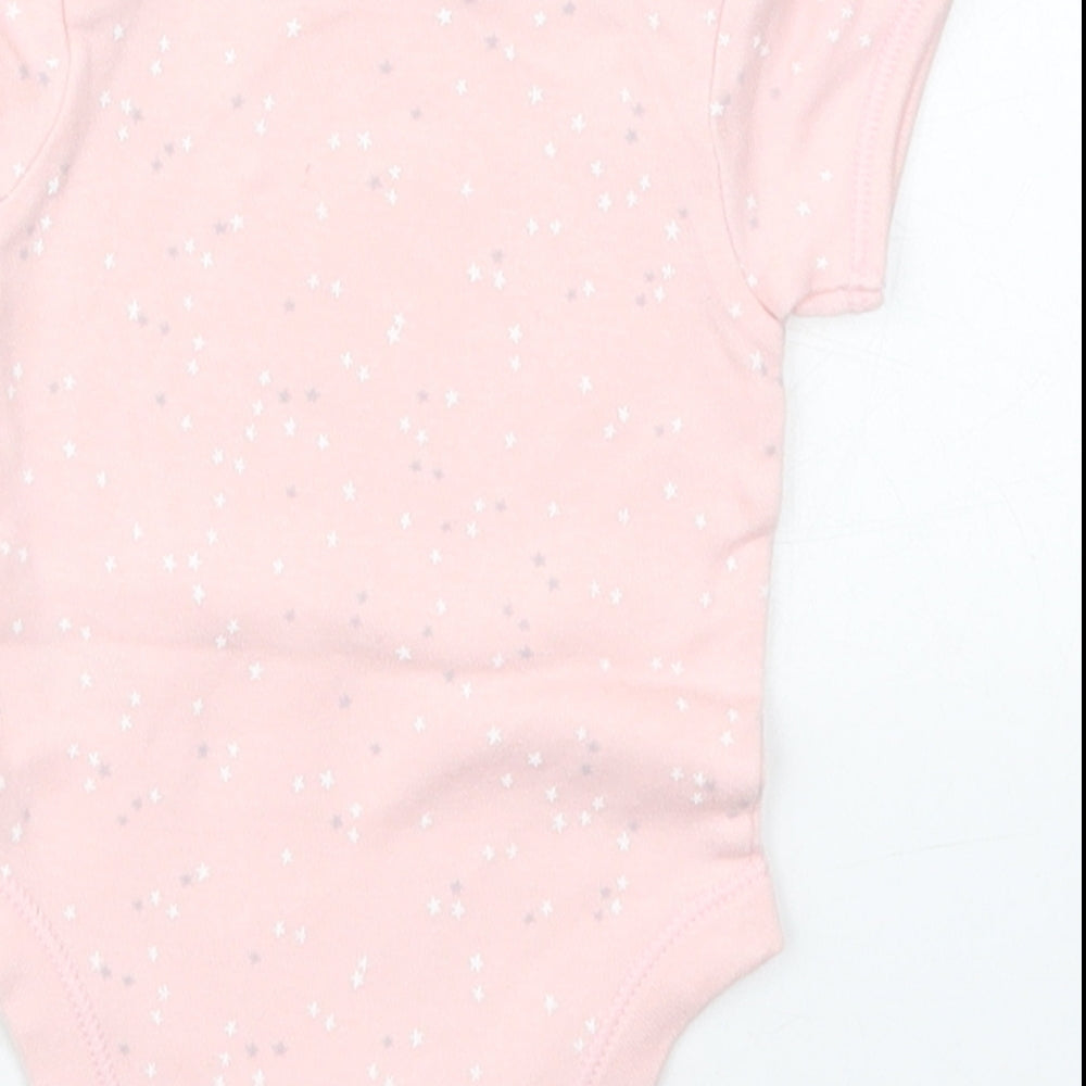 George Girls Pink Geometric Cotton Babygrow One-Piece Size Newborn Button - White and Grey Stars