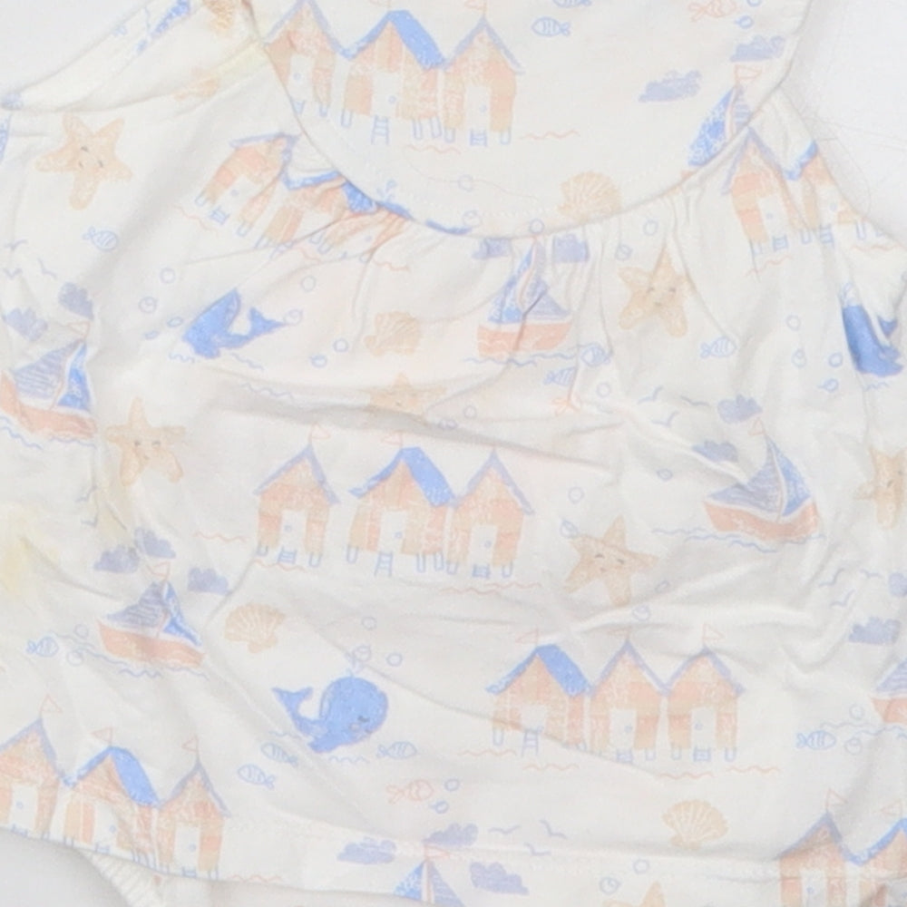 George Girls White Cotton Babygrow One-Piece Size Newborn Button - Sailboats Whales