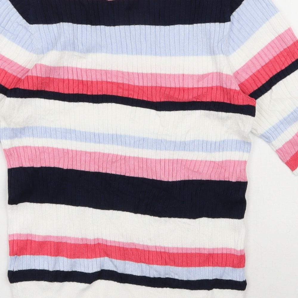 Marks and Spencer Womens Multicoloured Round Neck Striped Viscose Pullover Jumper Size 10