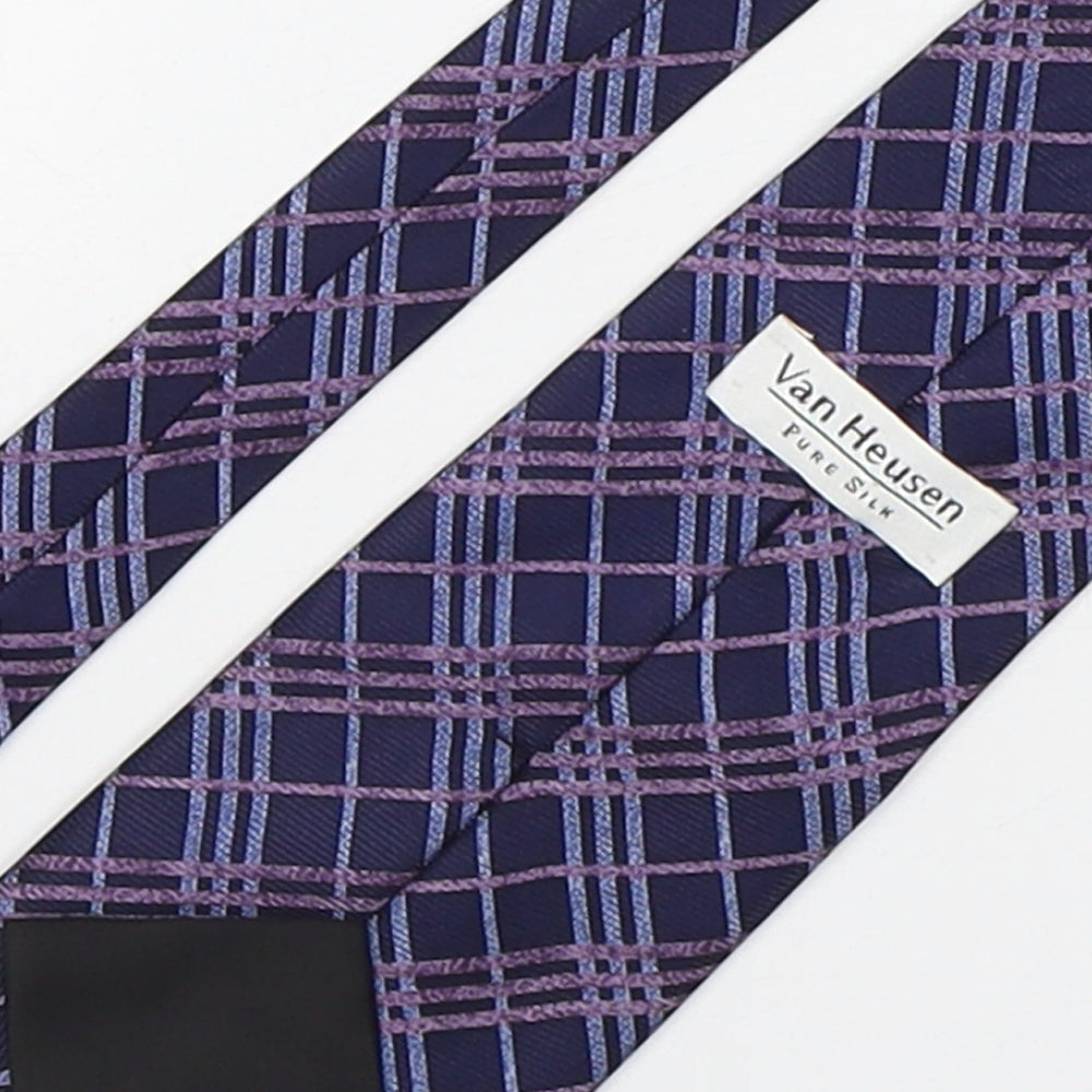 Van Heusen Mens Purple Plaids & Checks Silk Pointed Tie One Size