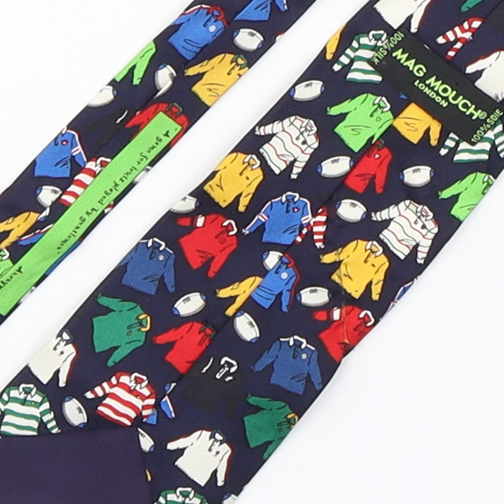 Mag Mouch Mens Multicoloured Geometric Silk Pointed Tie One Size - Rugby