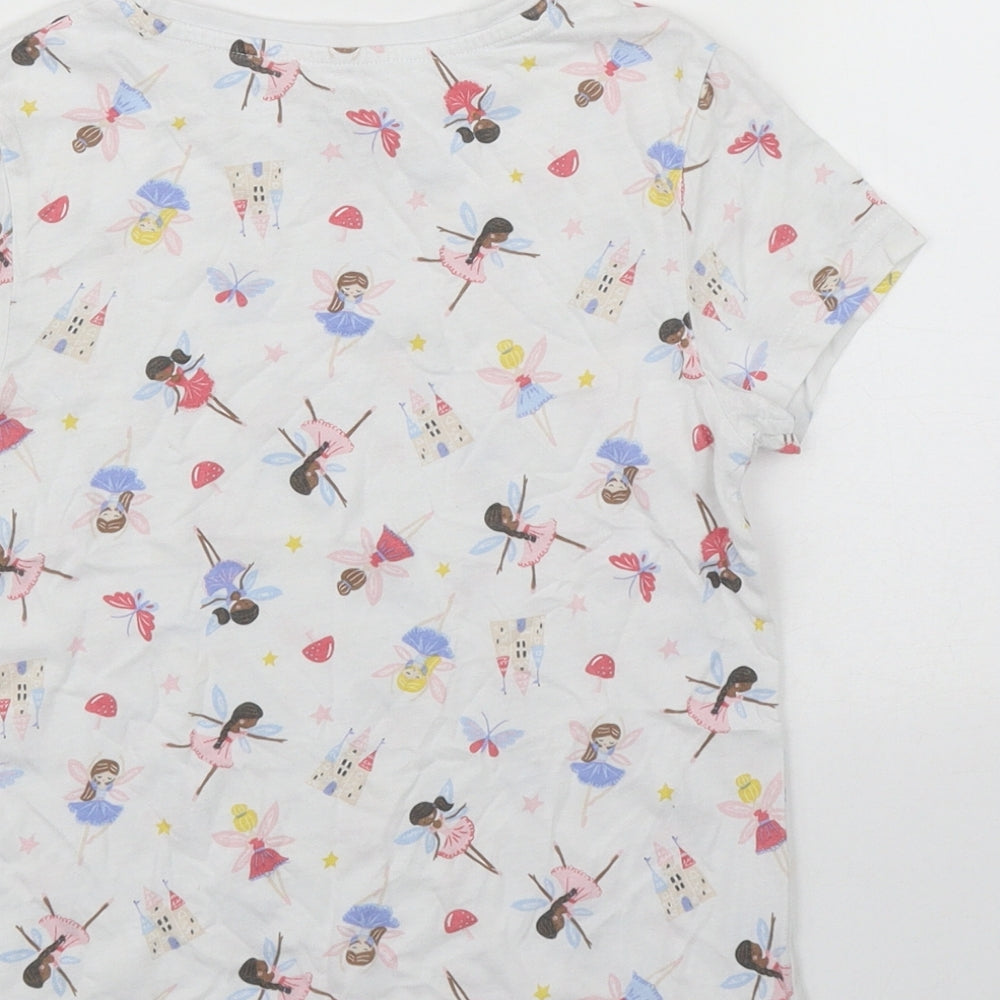 Primark Girls White Geometric Polyester Basic T-Shirt Size 6-7 Years Round Neck