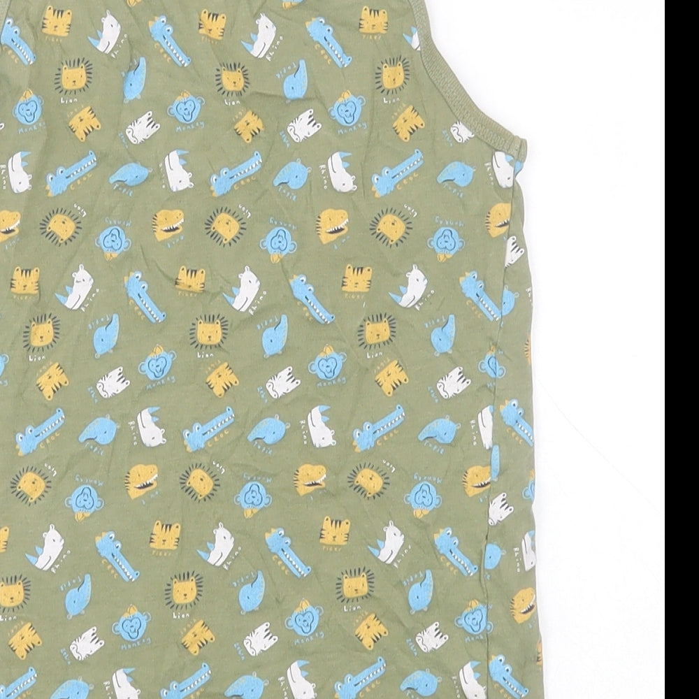 George Boys Green 100% Cotton Basic Tank Size 9-10 Years Round Neck Pullover - Animals