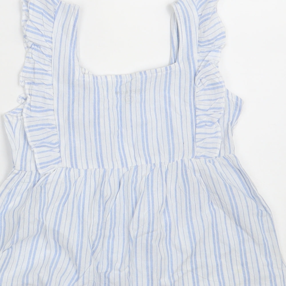 Jeff&Co Girls White Striped 100% Cotton A-Line Size 5-6 Years Square Neck Button