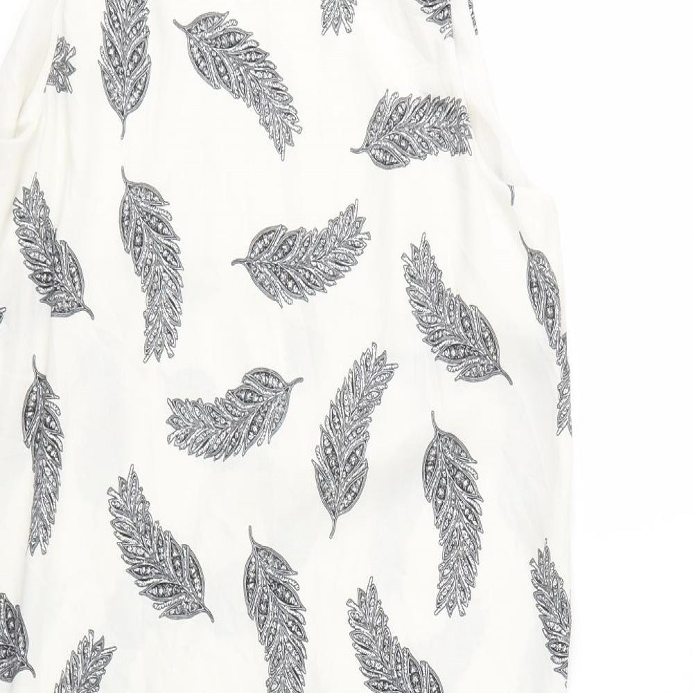 H&M Womens White Floral Polyester Shift Size 8 Scoop Neck Pullover - Leaf Print