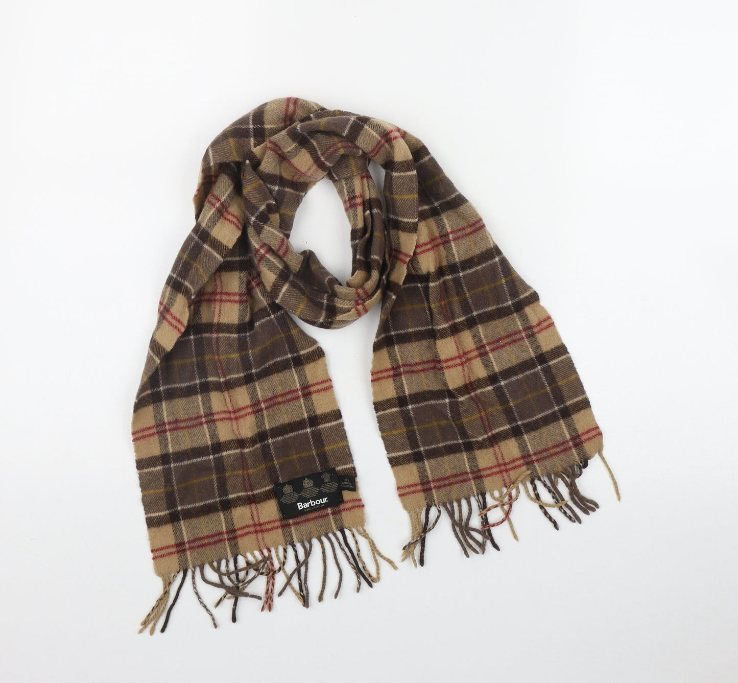 Barbour Mens Brown Plaid Wool Scarf One Size