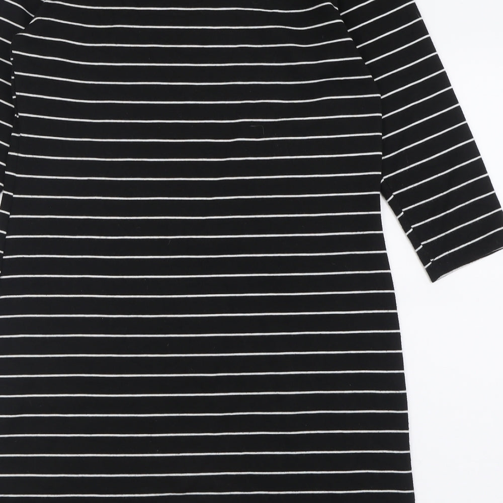 New Look Womens Black Striped Polyester A-Line Size 8 Crew Neck Pullover