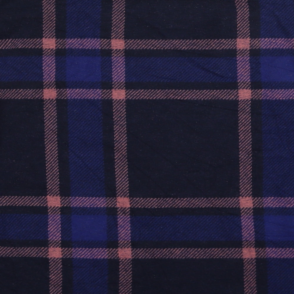 Marks and Spencer Womens Blue Plaid Polyester Pullover Sweatshirt Size 16 - Cropped