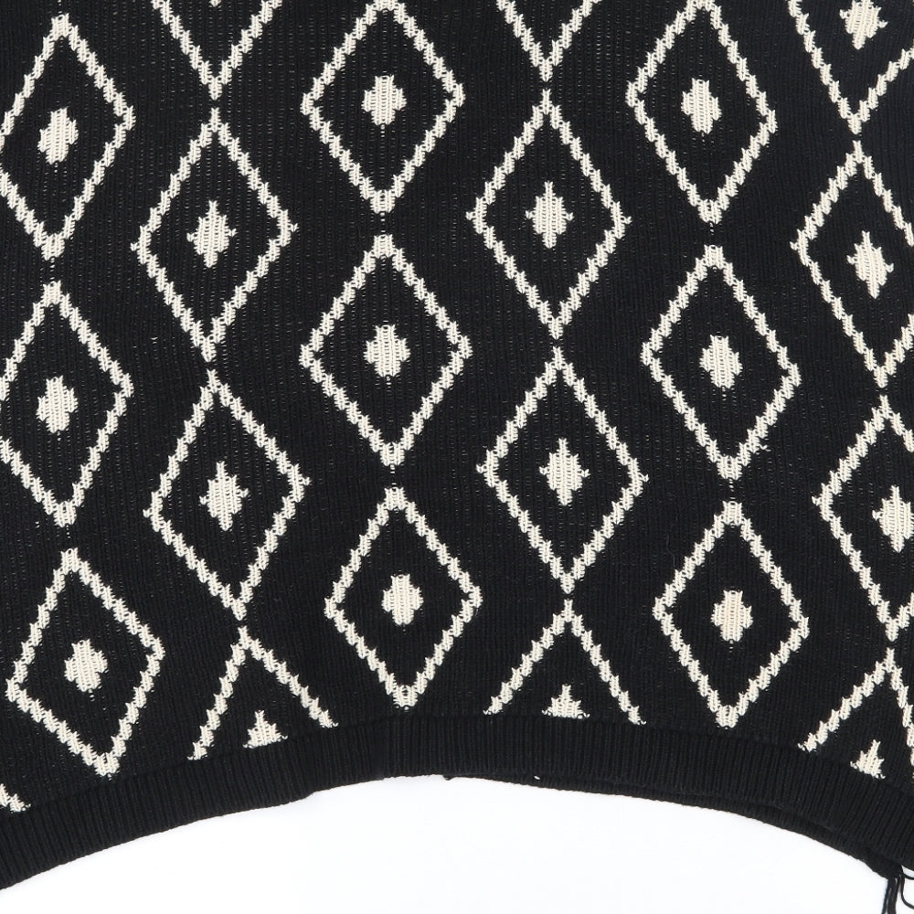 FOREVER 21 Womens Black V-Neck Geometric Cotton Cardigan Jumper Size S - Shawl with arm holes