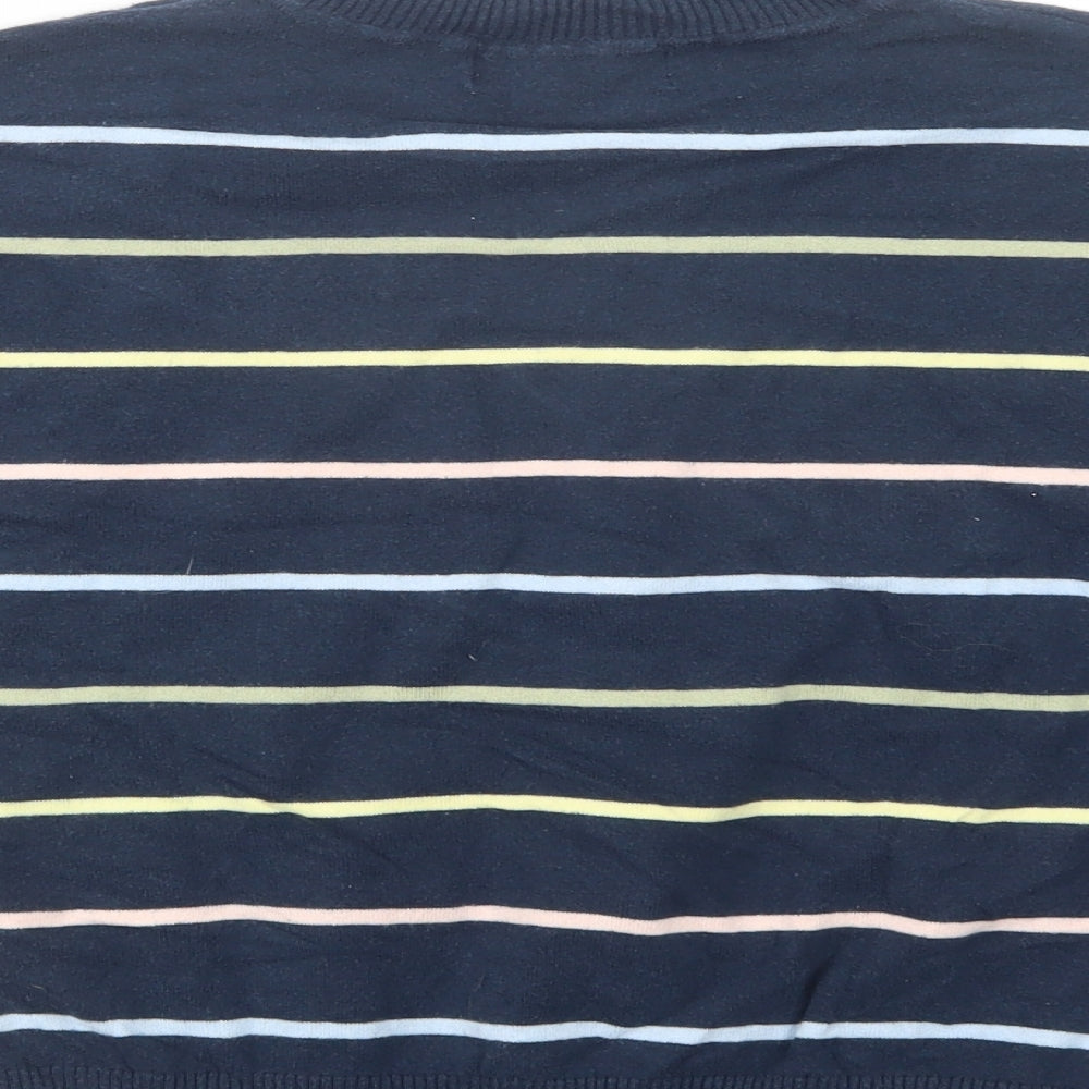 Marks and Spencer Womens Blue Mock Neck Striped Cotton Pullover Jumper Size S
