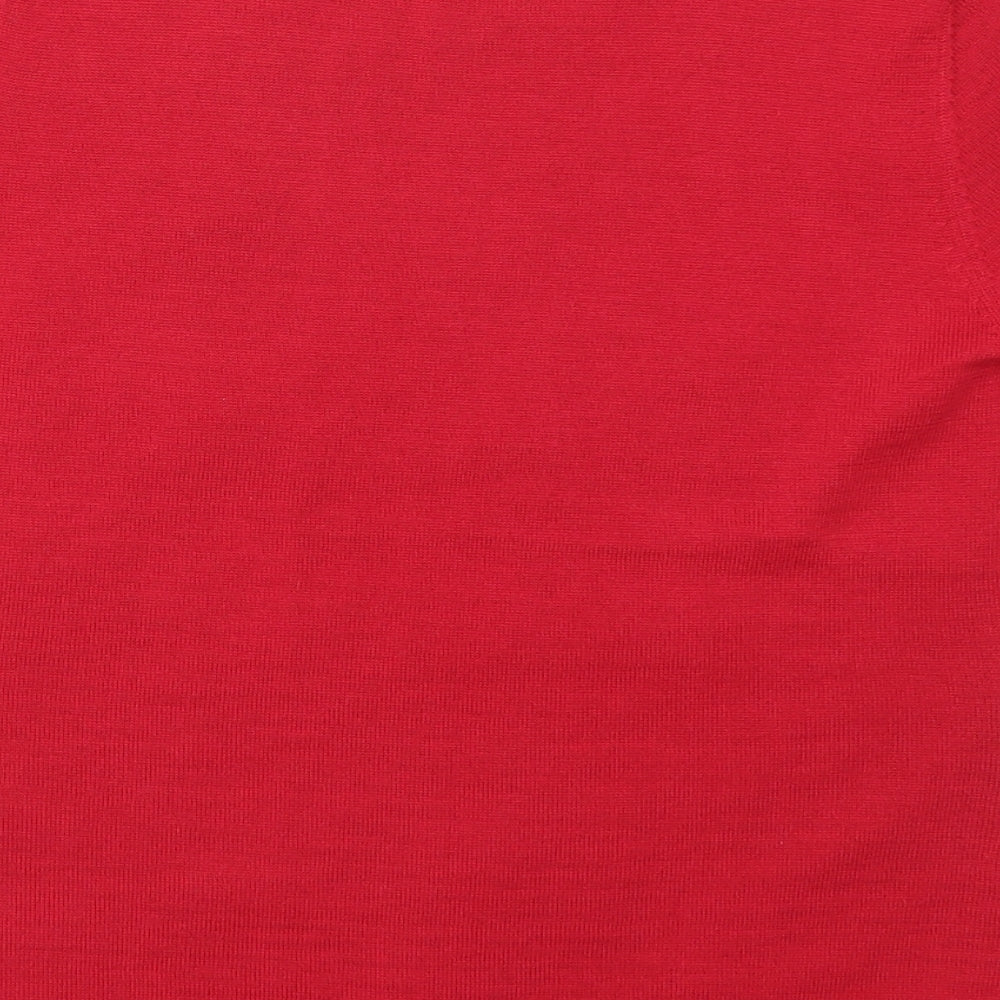 Jacques Vert Womens Red Floral Acrylic Basic T-Shirt Size S Round Neck