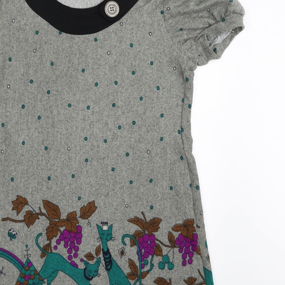 Pepper Tree Womens Grey Floral Cotton T-Shirt Dress Size M Scoop Neck Pullover - Cat