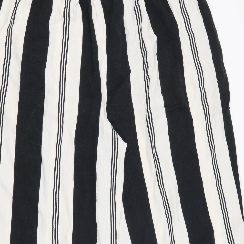 F&F Womens Black Striped Viscose Trousers Size 14 L20 in Regular