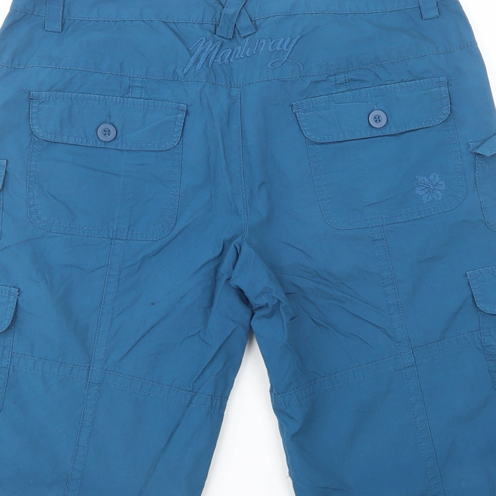 Debenhams Womens Blue Cotton Cargo Shorts Size 12 L15 in Regular Button