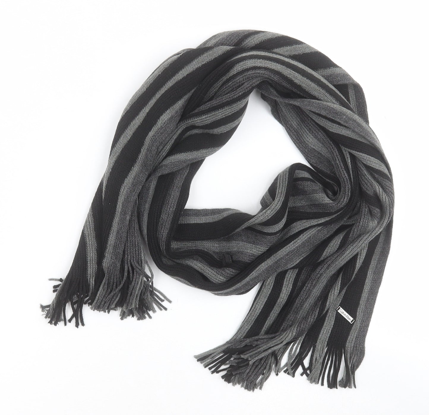 Calvin Klein Mens Grey Striped Acrylic Scarf One Size