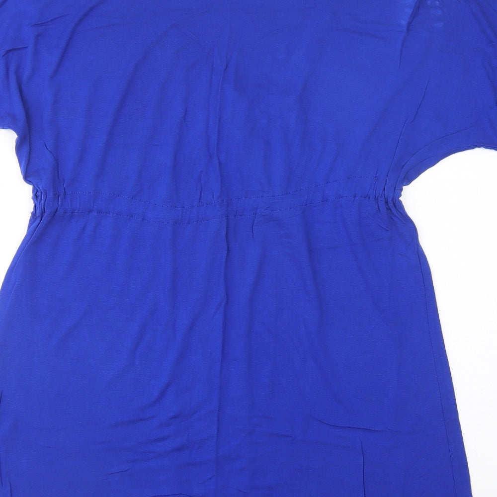 Dunnes Stores Womens Blue Viscose T-Shirt Dress Size S V-Neck Drawstring
