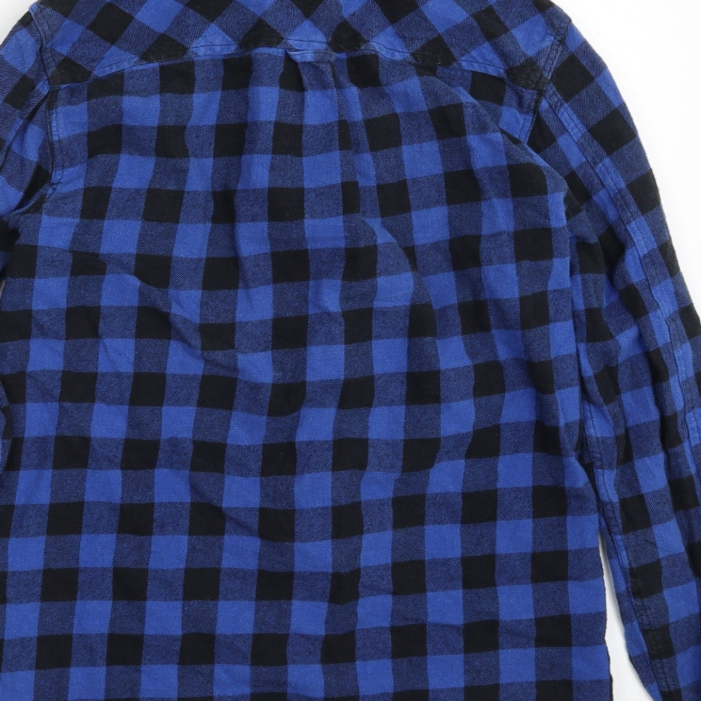 dSTRUCT Mens Blue Check Cotton Button-Up Size S Collared Button