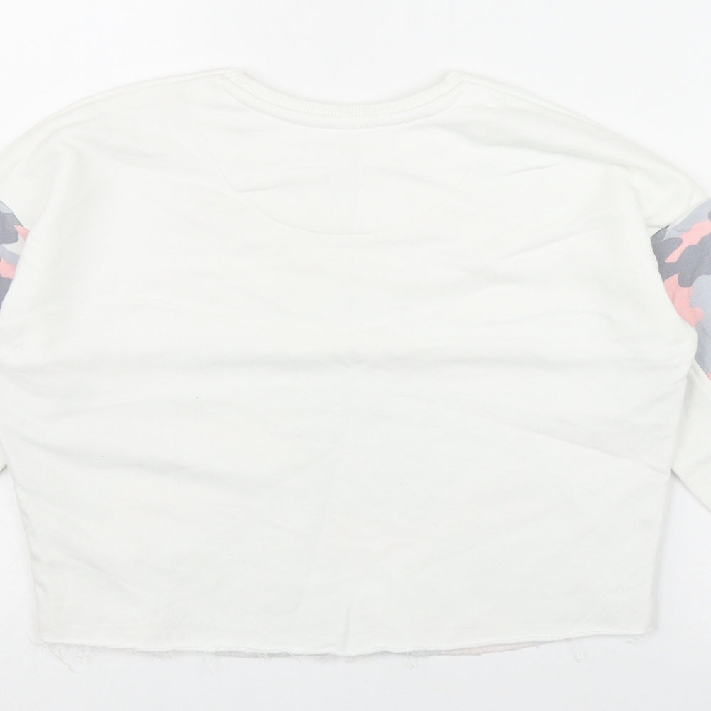 F&F Girls White Camouflage Cotton Pullover Sweatshirt Size 6-7 Years - 'Positive Vibes'