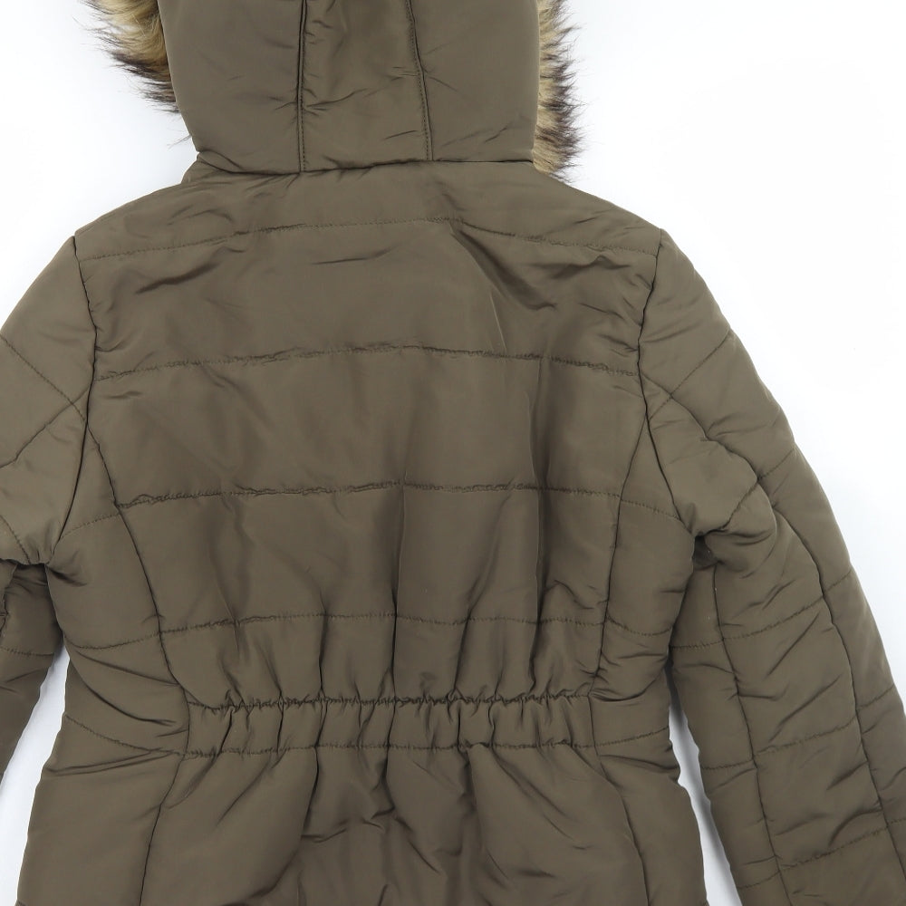H&M Womens Green Parka Coat Size 10 Zip