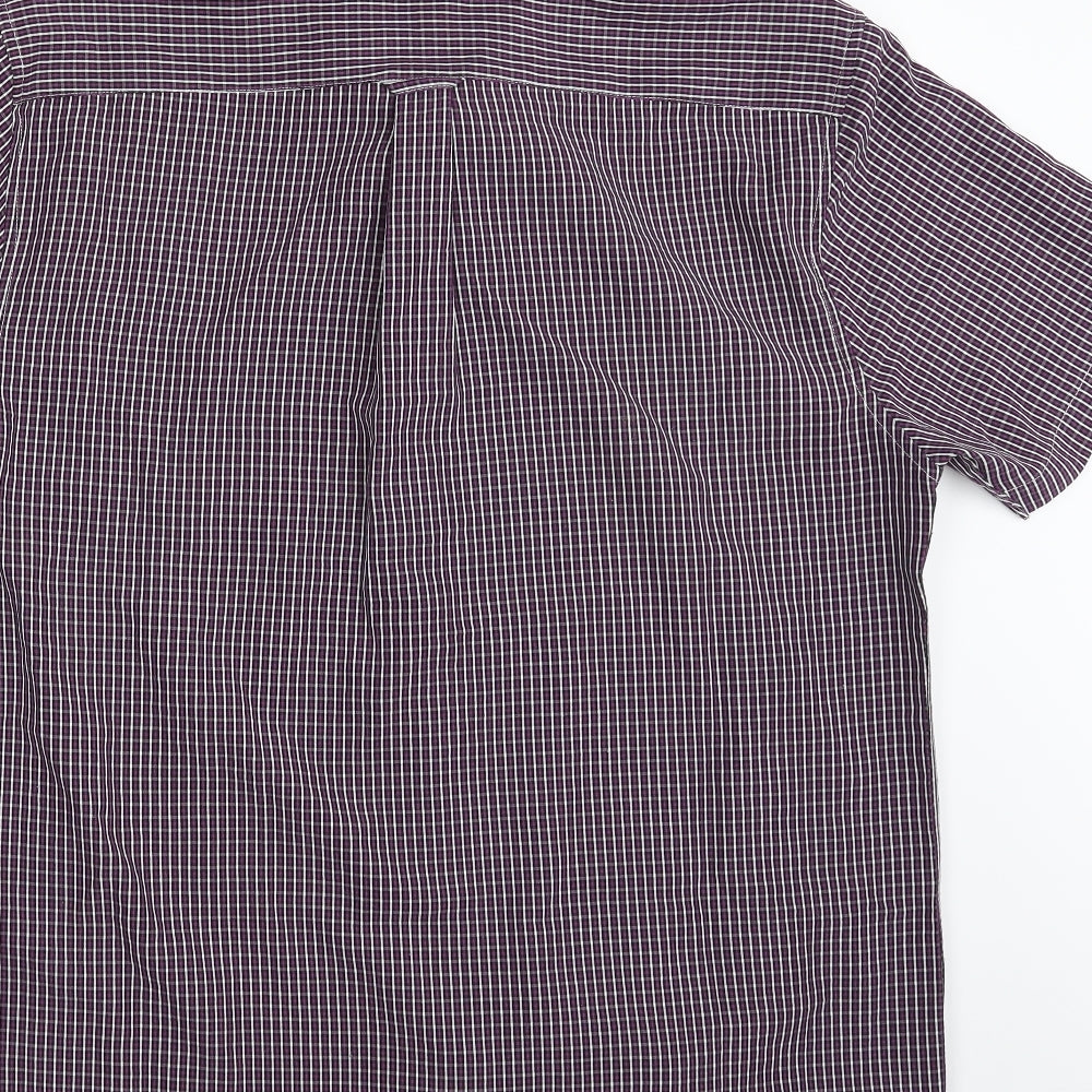 Easy Mens Purple Check Polyester Button-Up Size M Collared Button