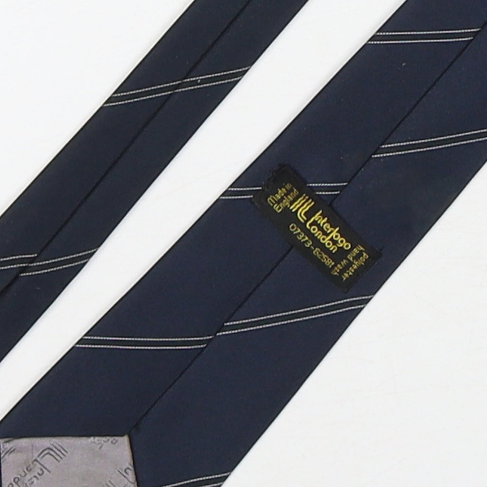 Interlogo London Mens Blue Striped Polyester Pointed Tie One Size
