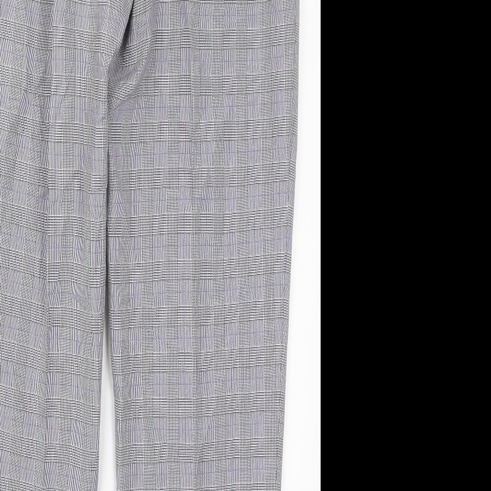 Marks and Spencer Womens Grey Check Polyester Trousers Size 14 L29 in Regular Button