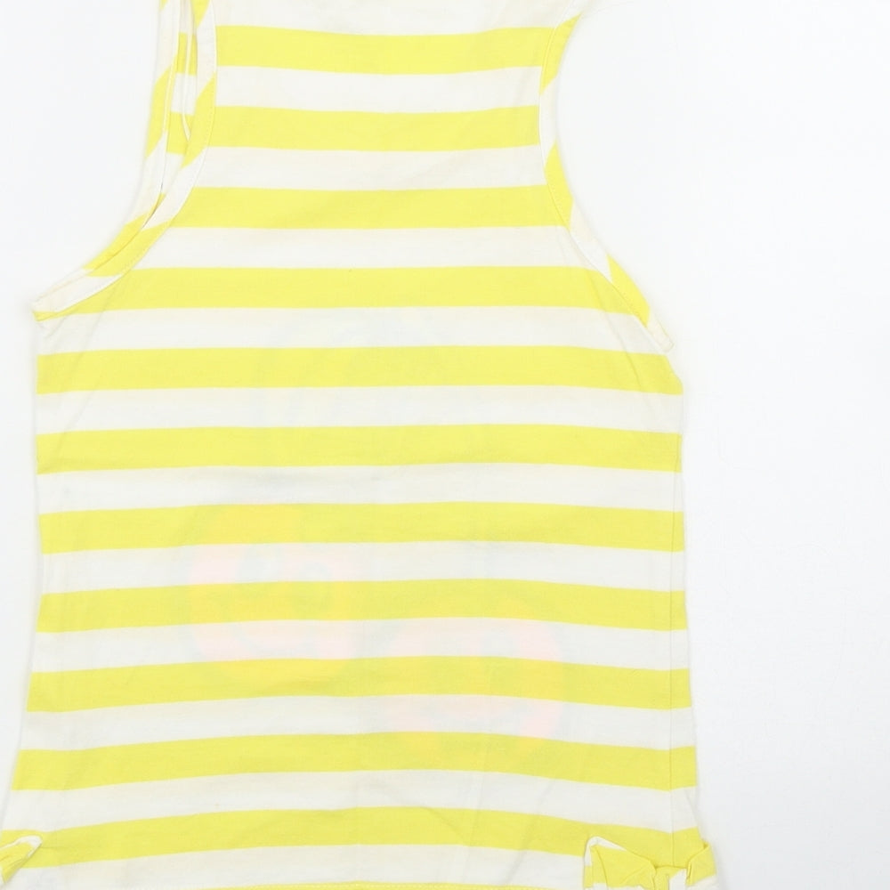 George Girls Yellow Striped Cotton Basic Tank Size 8-9 Years Scoop Neck - Cherries