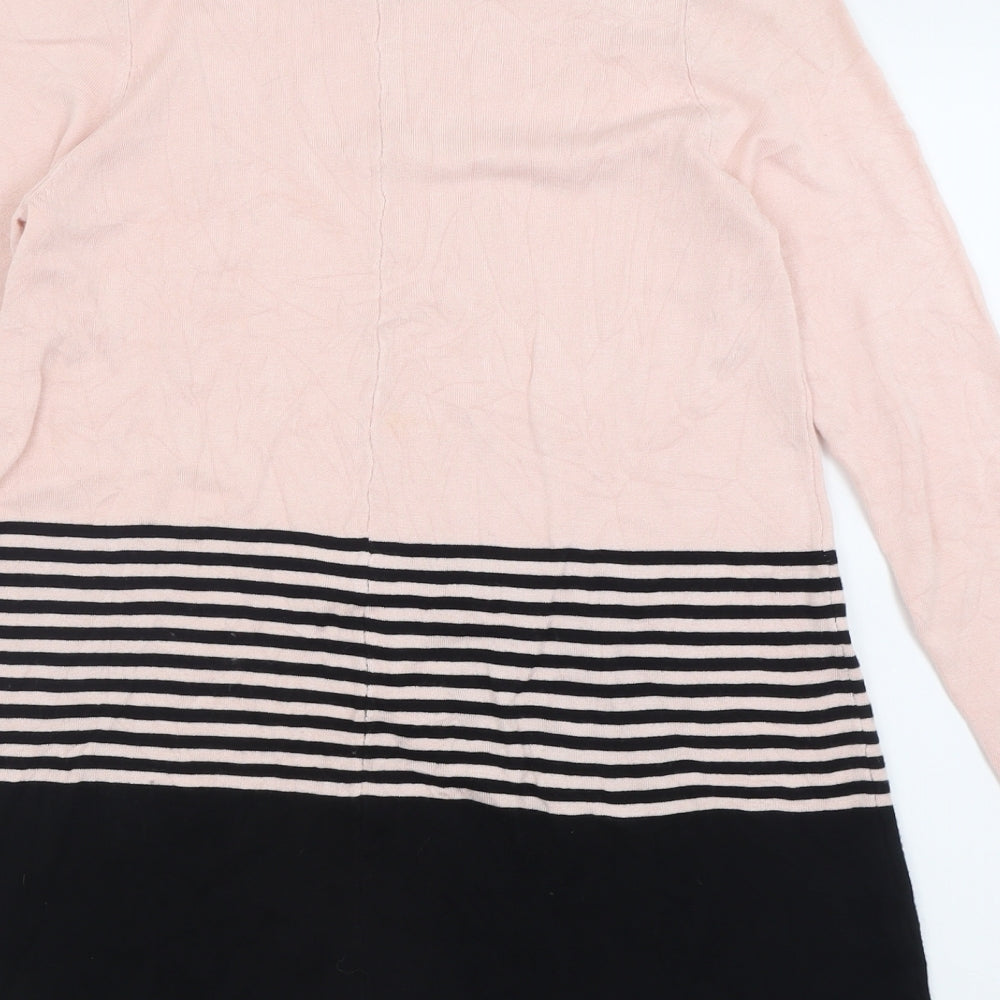 bonmarch Womens Pink Striped Viscose Jumper Dress Size S Crew Neck Pullover