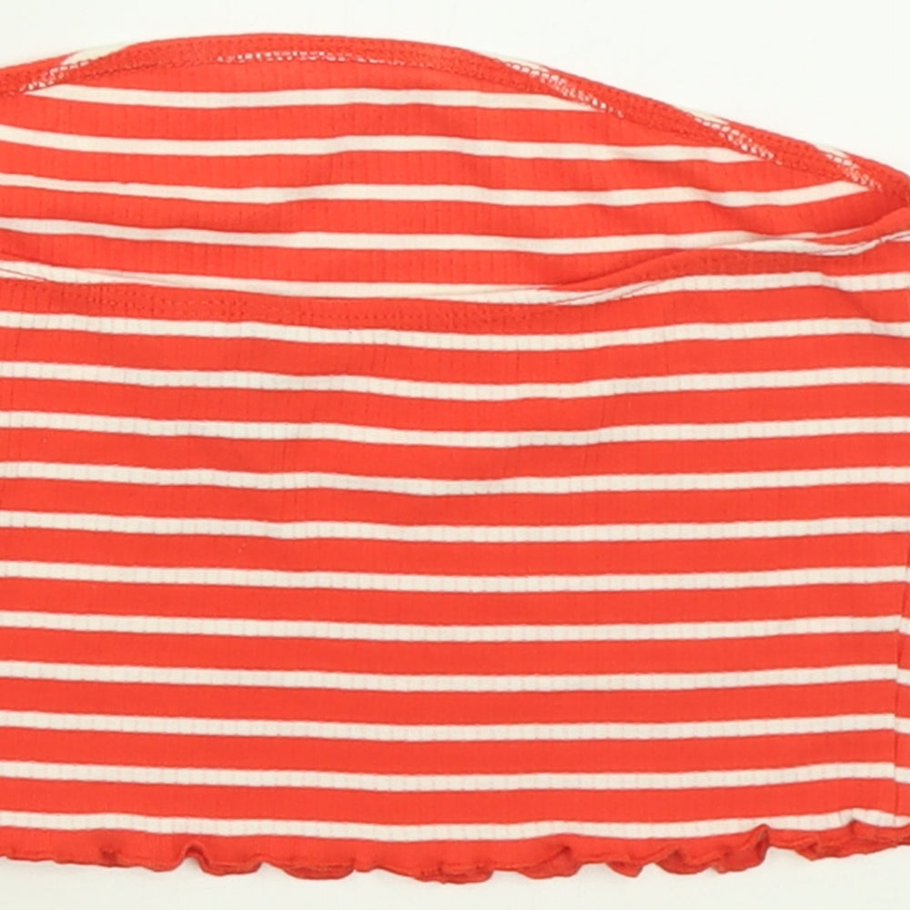 ASOS Womens Red Striped Polyester Cropped Tank Size 10 Off the Shoulder - Bandeau