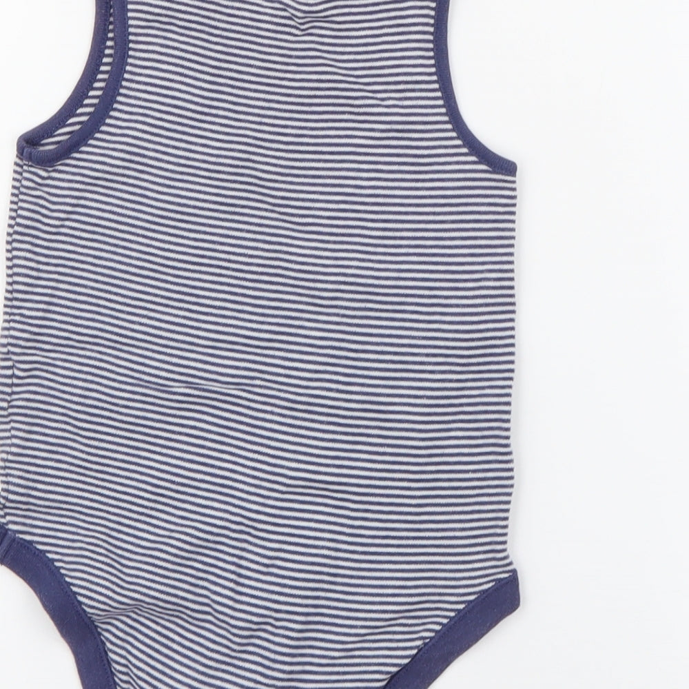 F&F Boys Blue Striped Cotton Basic Tank Size 2-3 Years Crew Neck Snap